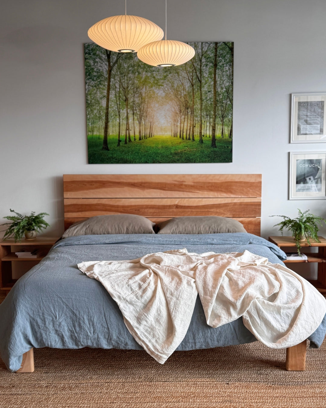 Adrift Birchwood North Bed Frame - made bed with lights above