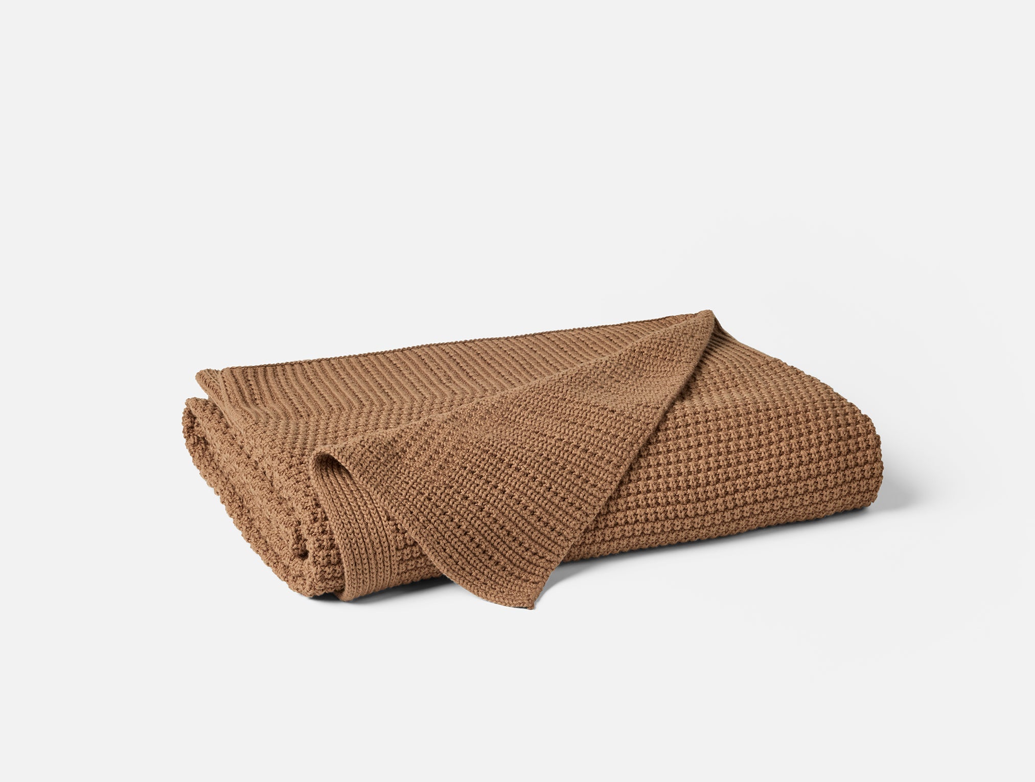 Coyuchi Avalon Organic Knit Throw - folded #colour_almond