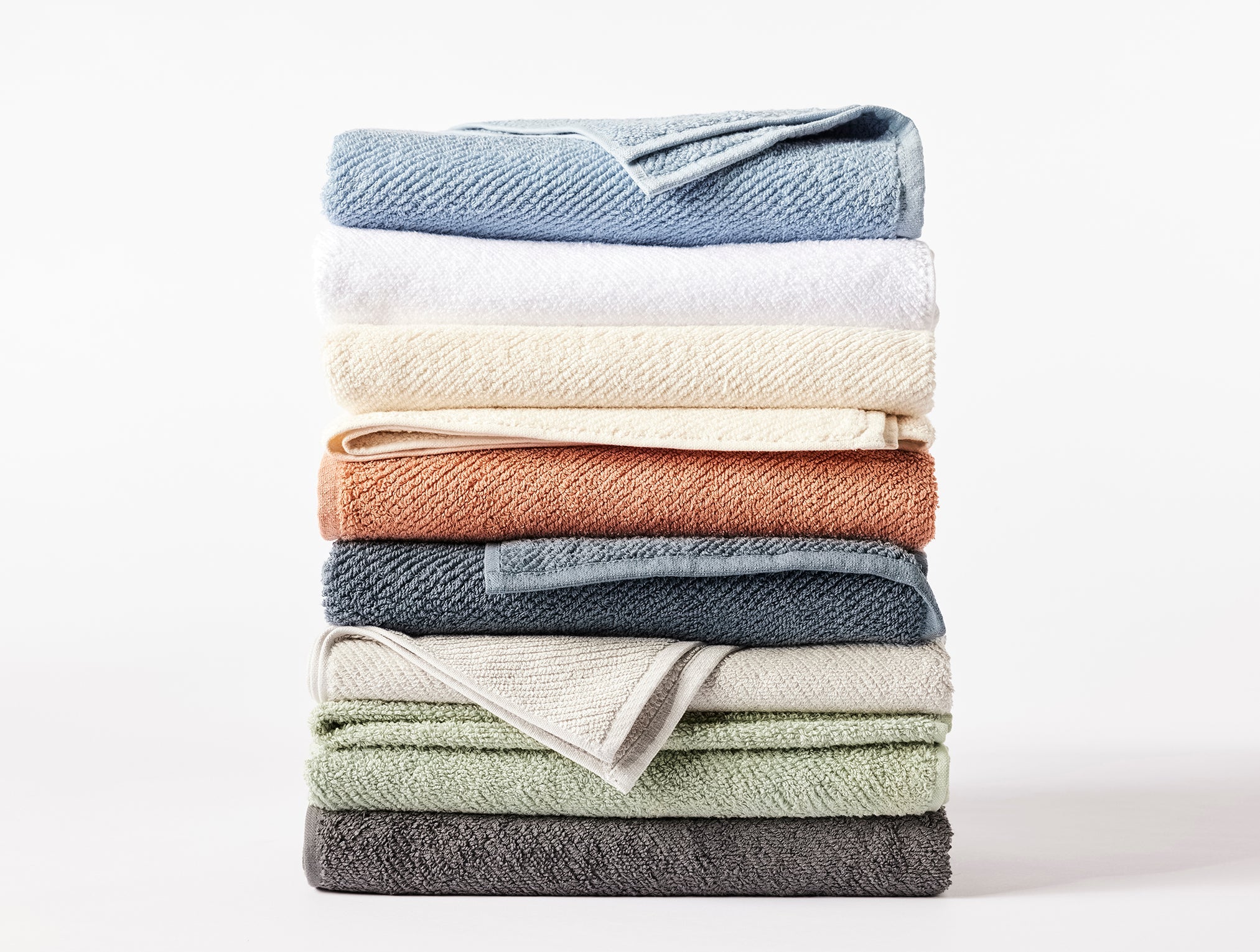 Coyuchi Organic Air Weight Towel - multi colour stacked folded #colour_