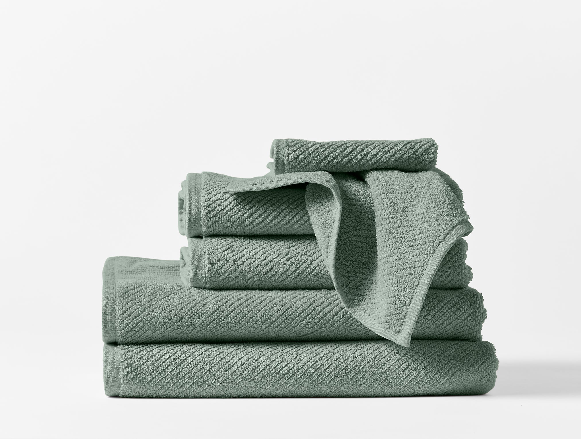 Coyuchi Organic Air Weight Towel - stacked #color_sage