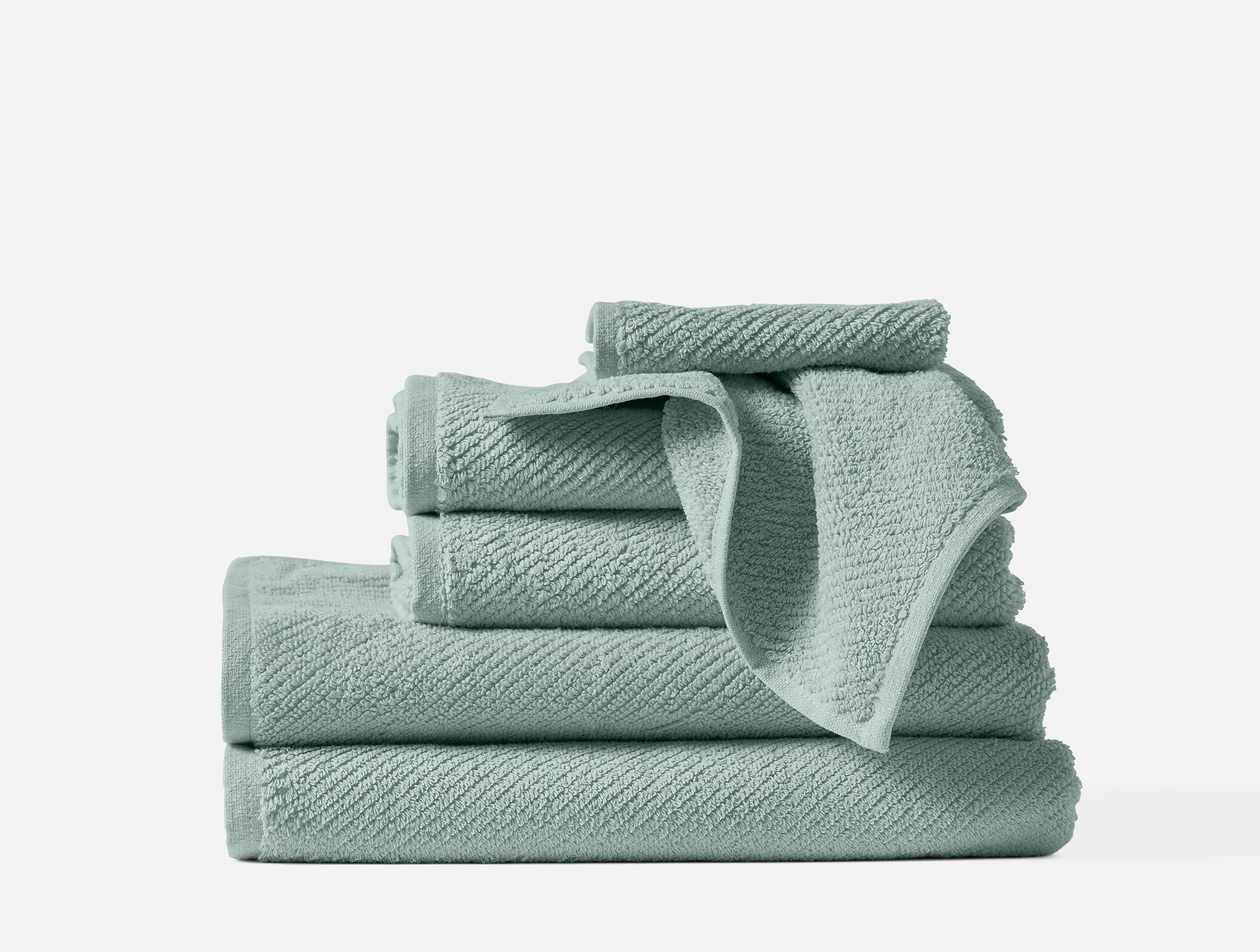 Coyuchi Organic Air Weight Towel - stacked #colour_sea mist