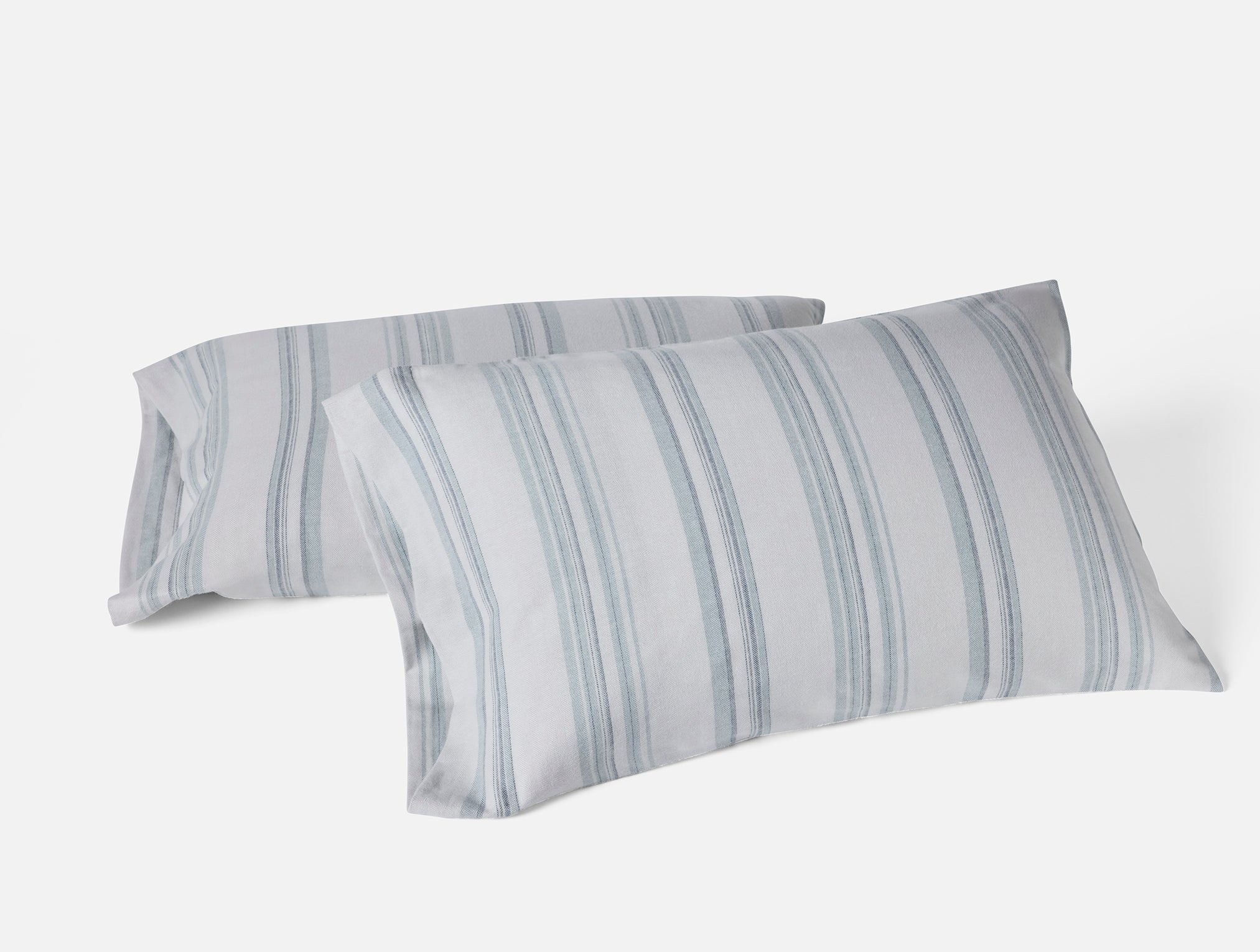 Coyuchi Organic Cloud Brushed Flannel Pillowcase - stacked #colour_gulf herringbone stripe