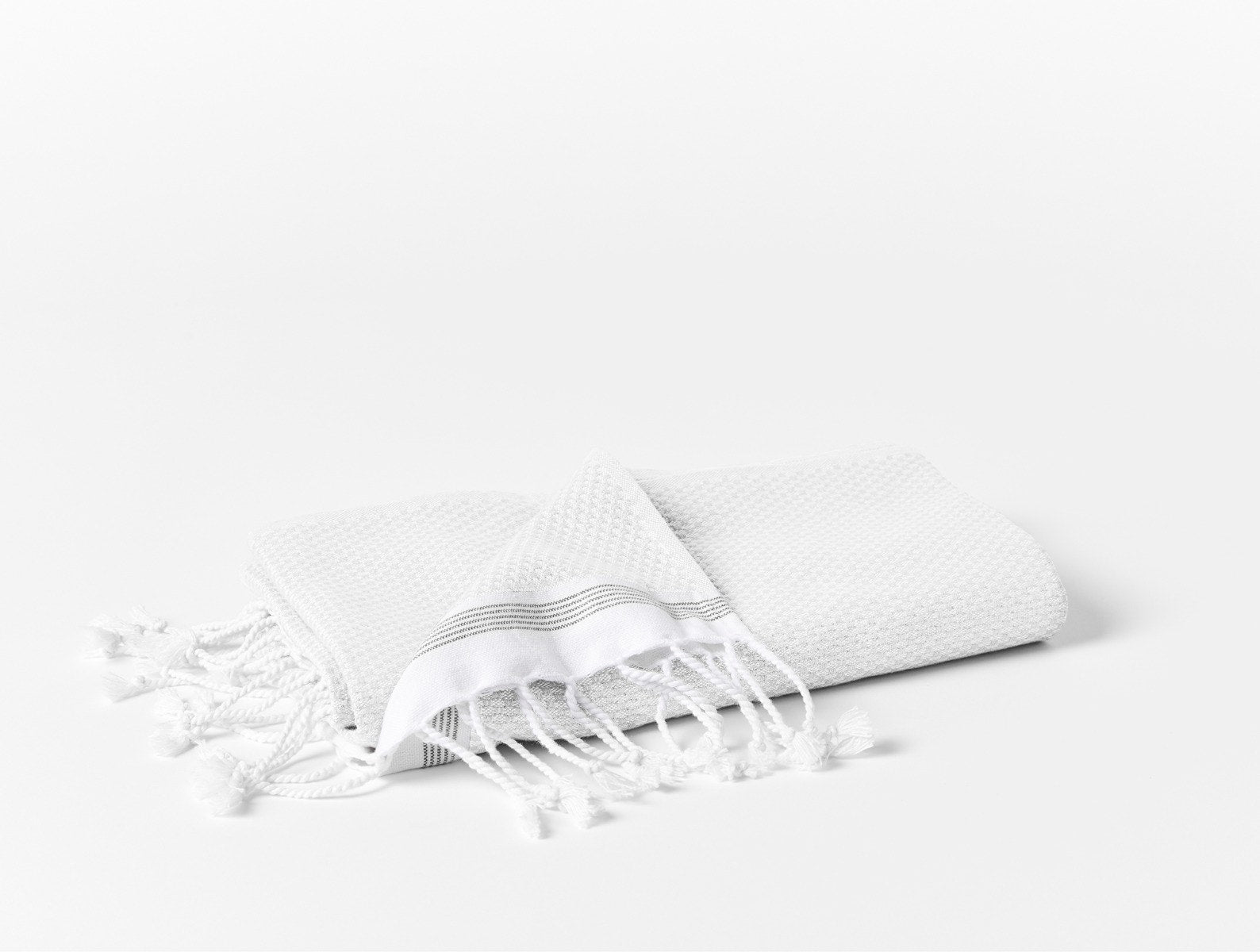 Coyuchi Organic Cotton Mediterranean Towel - stacked #colour_Alpine White w/ Slate Stripes
