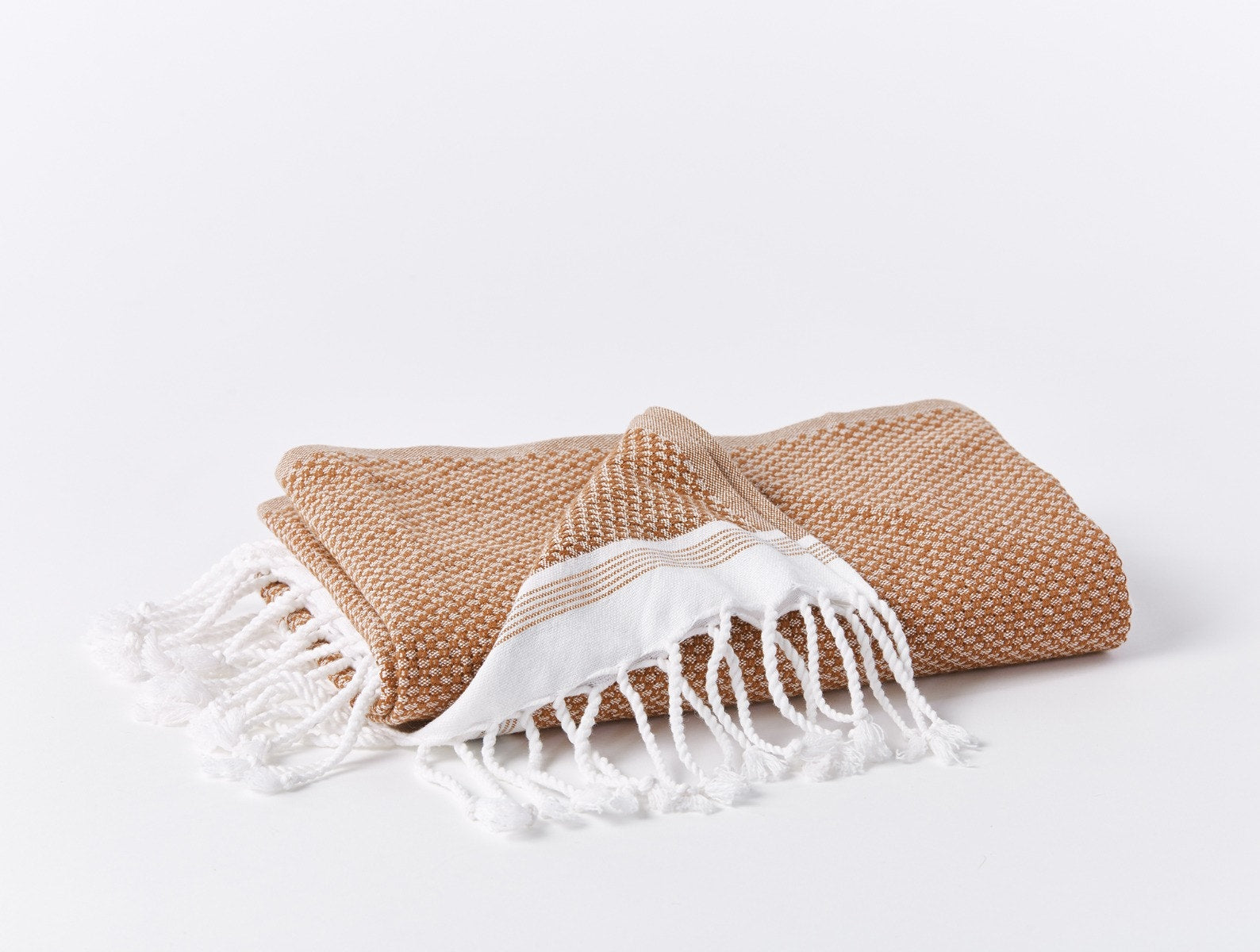 Coyuchi Organic Cotton Mediterranean Towels - folded #colour_Coyuchi Cotton w/ Rust Stripes