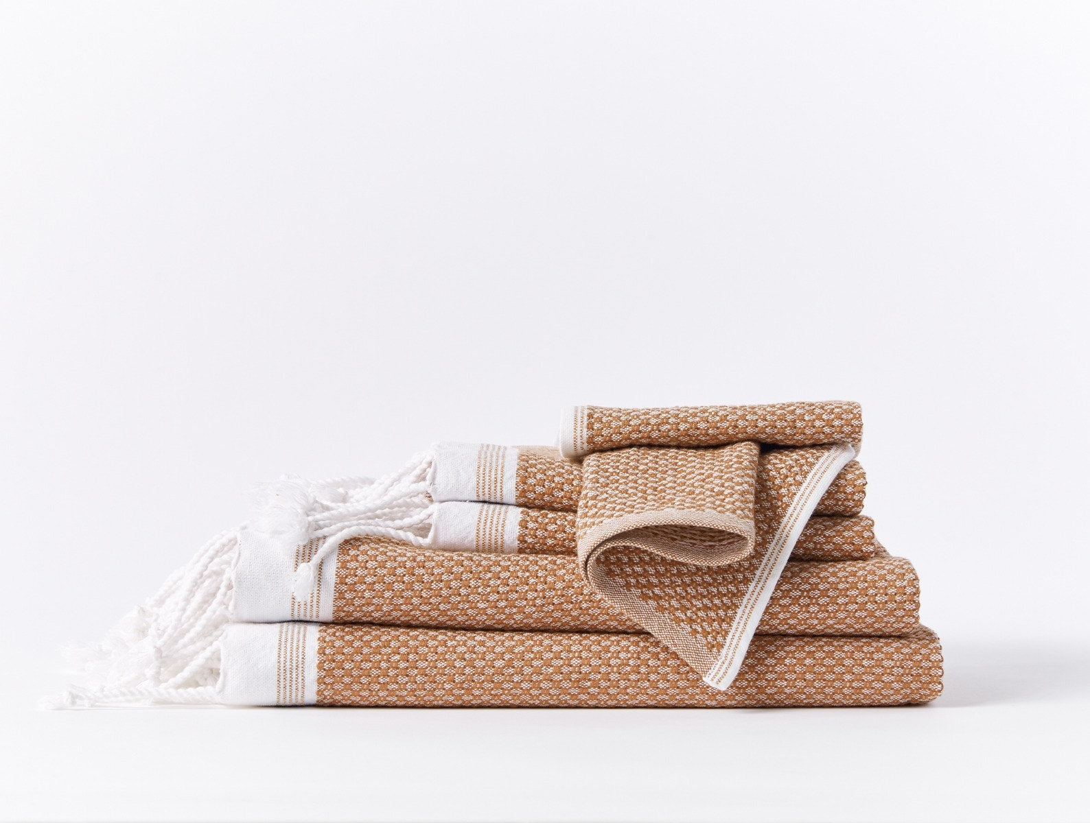Coyuchi Organic Cotton Mediterranean Towels - stacked #colour_Coyuchi Cotton w/ Rust Stripes