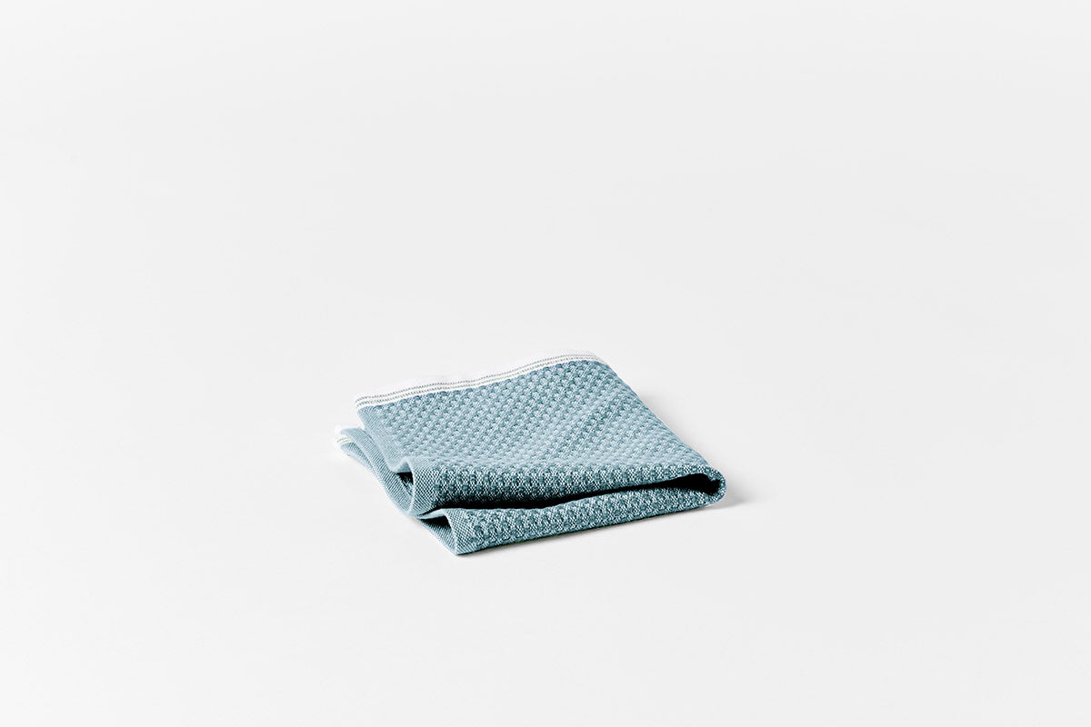 Coyuchi Organic Cotton Mediterranean Towels - wash cloth folded #colour_Aquamarine w/Sea Spray
