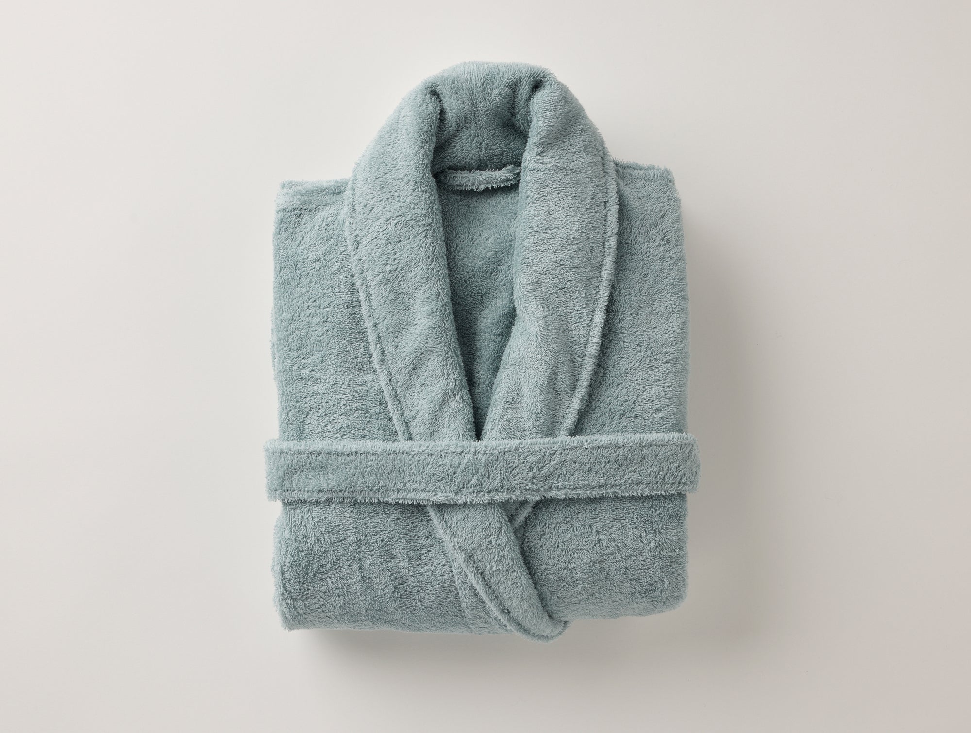 Coyuchi Organic Cotton Unisex Cloud Loom Robe - folded #colour_pacific blue