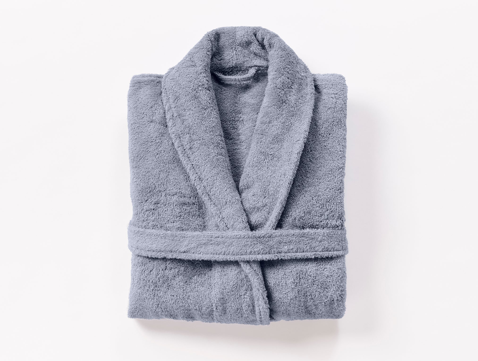 Coyuchi Organic Cotton Unisex Cloud Loom Robe - folded #colour_steel blue