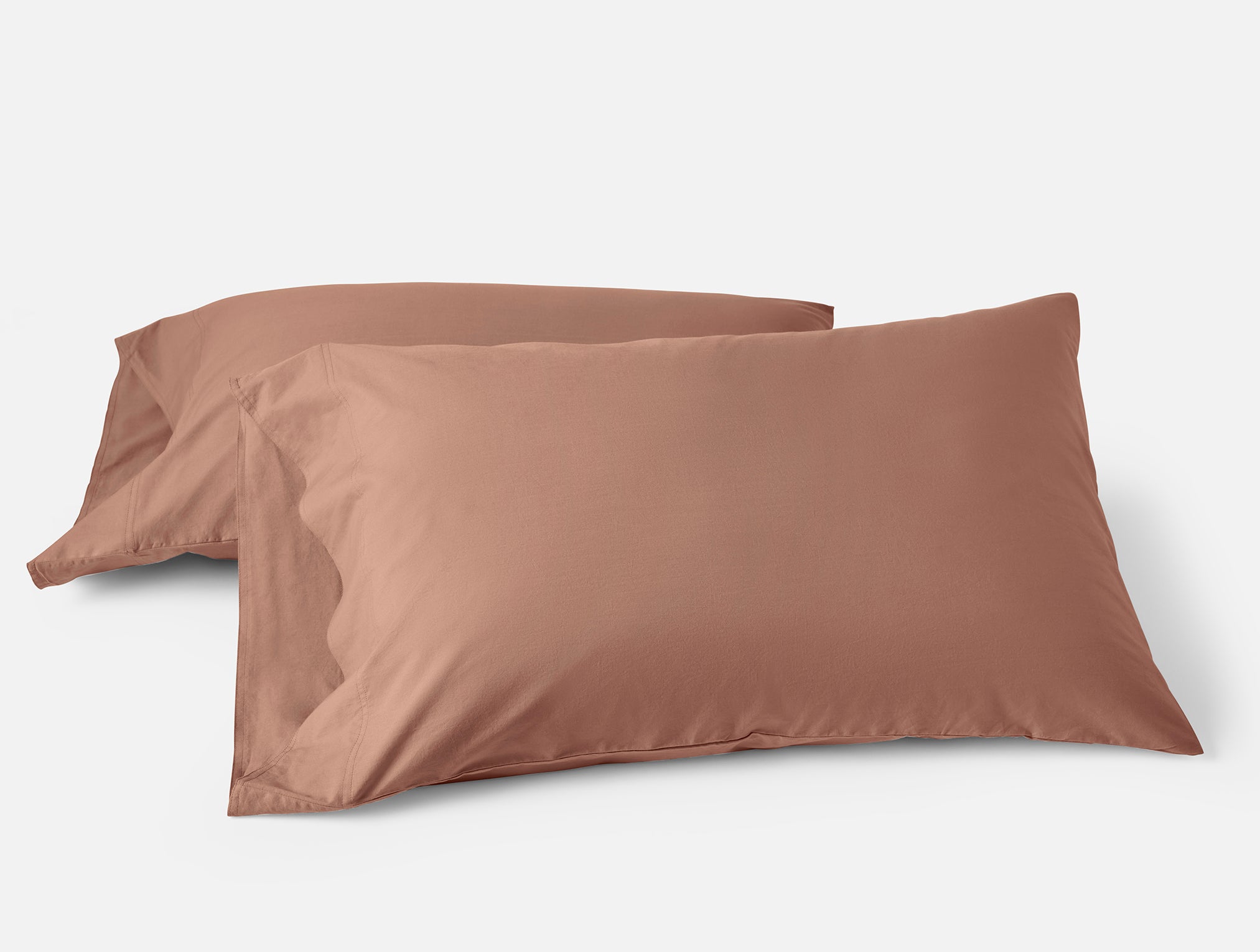 Coyuchi Organic Crinkled Percale Pillowcase - stacked off center white background #colour_Praline