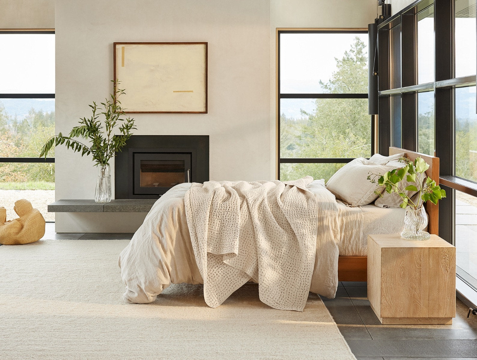 Coyuchi Organic Pebbled Hand Stitched Quilt - staged day bed contrasting pillows #colour_undyed