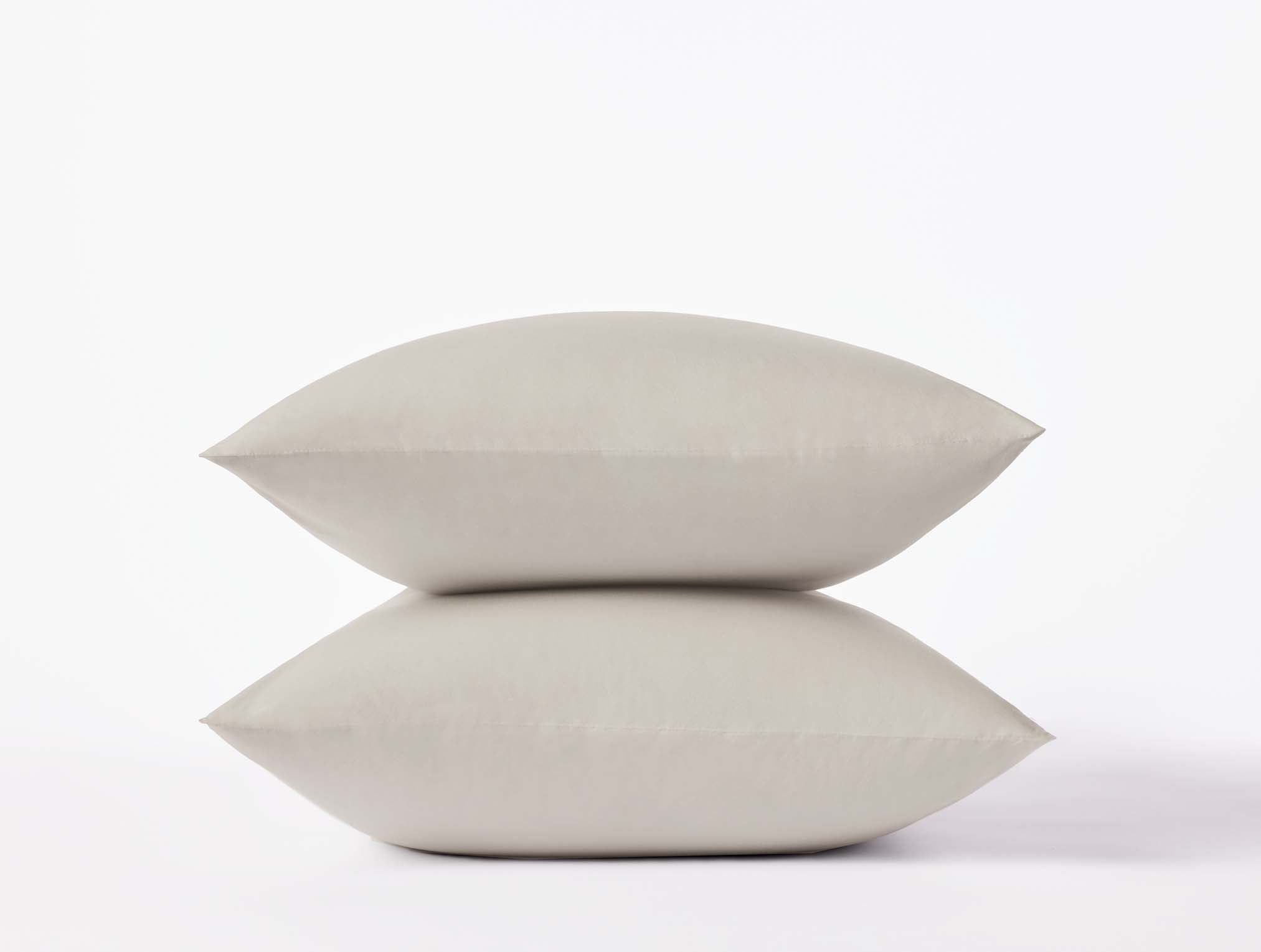 Coyuchi Organic Refined Percale Pillowcase - stacked with white background #colour_stone