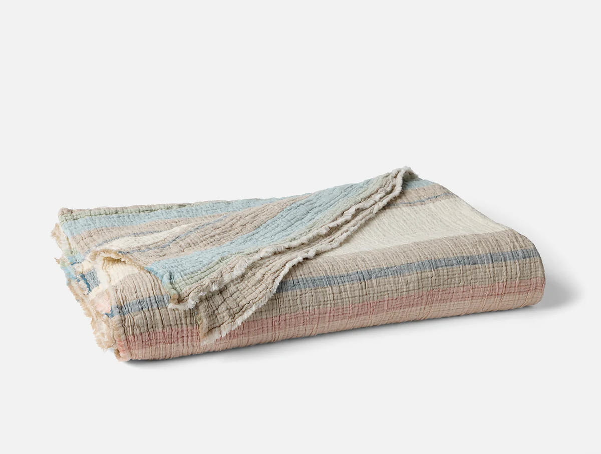 Coyuchi Organic Cotton Topanga Matelasse Blanket - folded #colour_dusk stripe