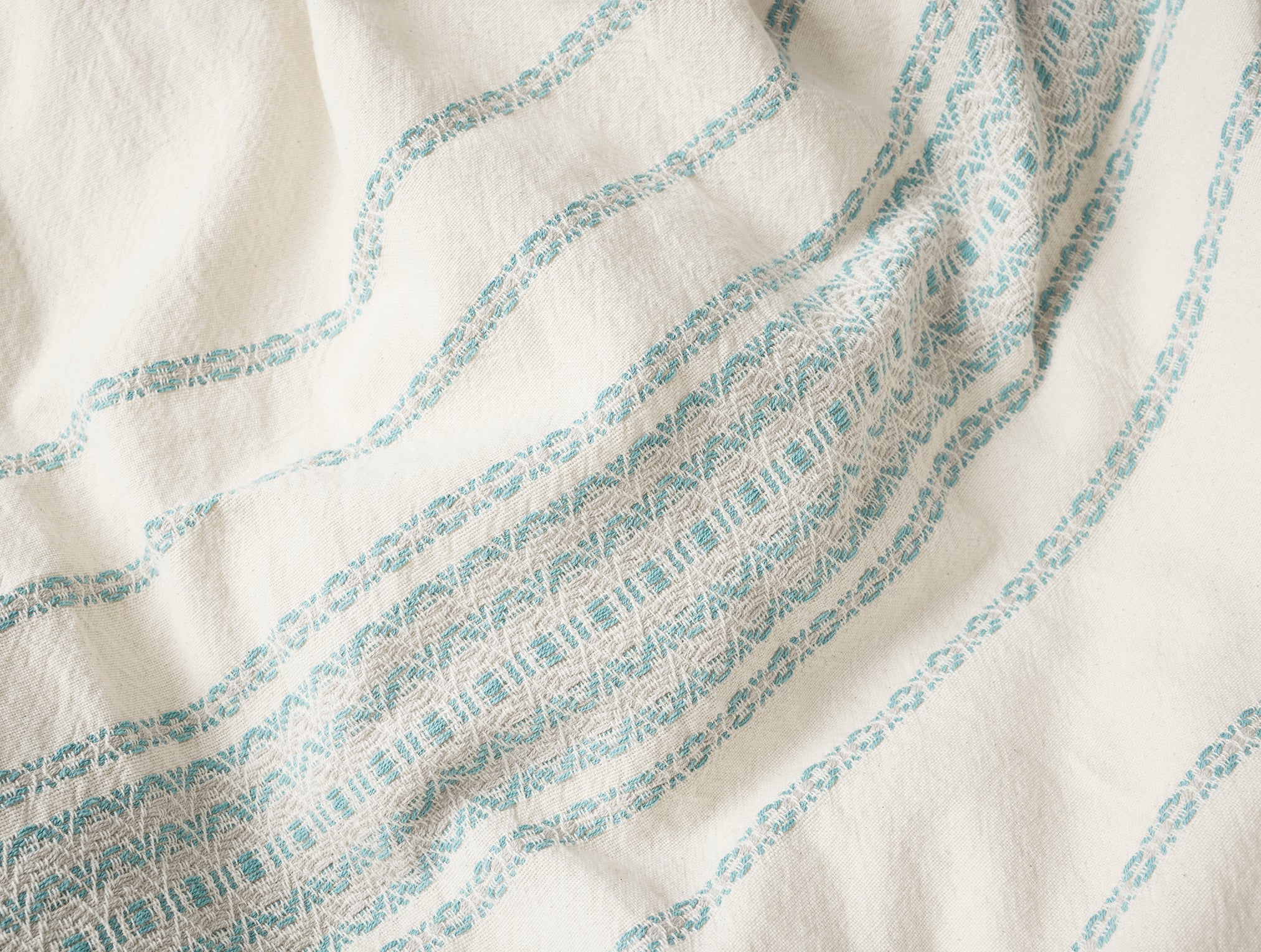Coyuchi Rippled Stripe Organic Duvet Cover - close up of texture and pattern #colour_undyed w/ surf
