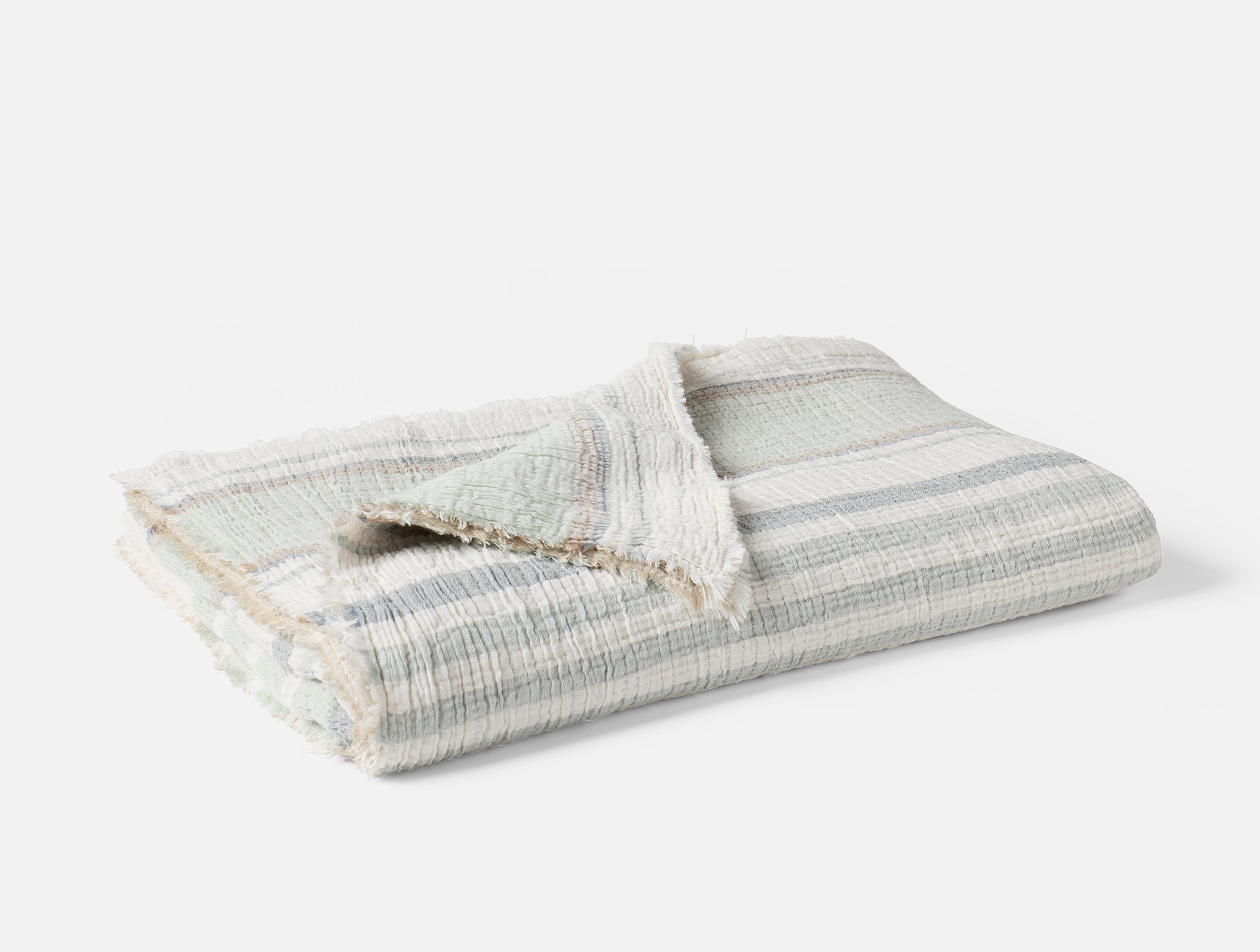 Coyuchi Topanga Organic Cotton Matelasse Throw - folded #colour_Sea Stripe
