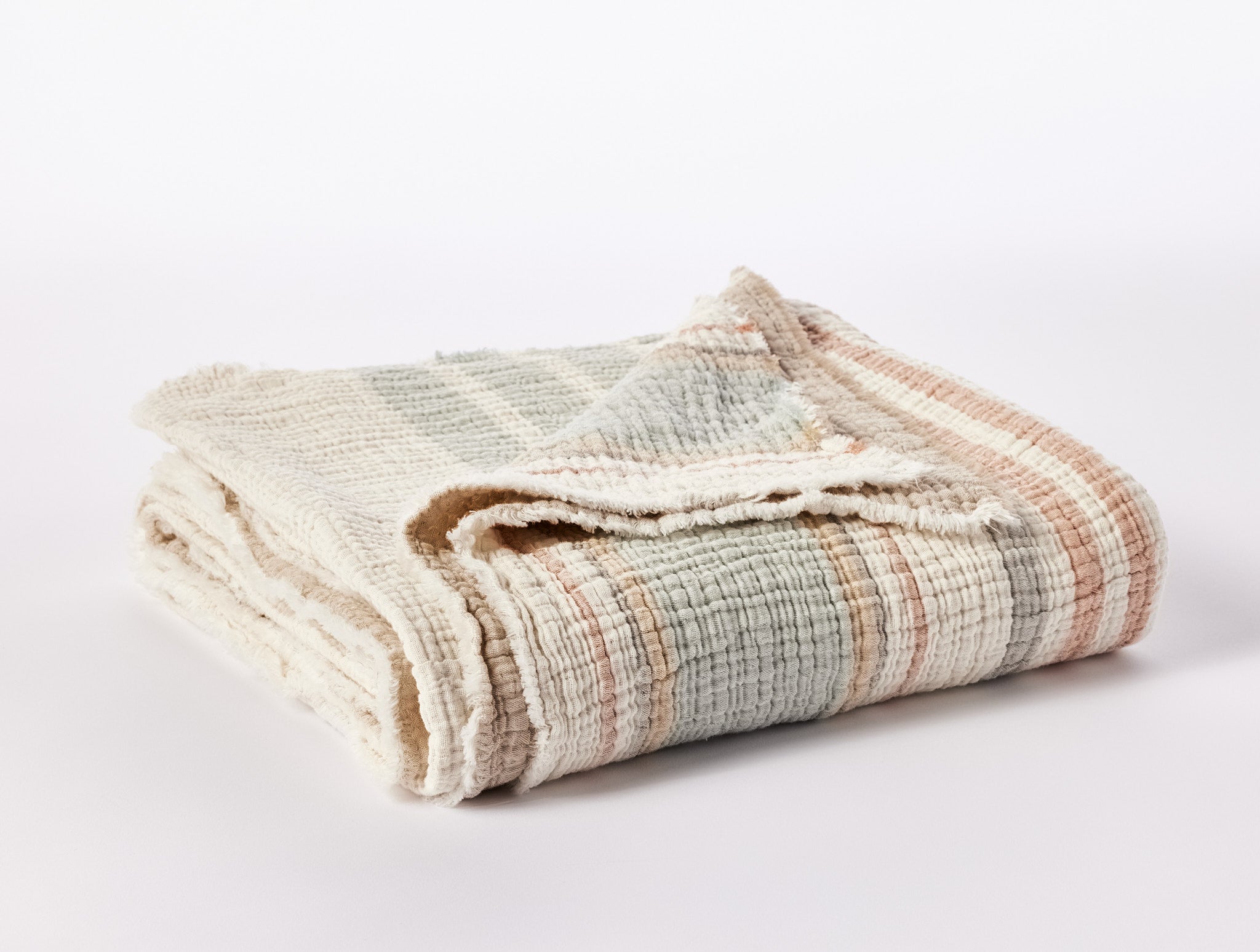 Coyuchi Topanga Organic Cotton Matelasse Throw - folded #colour_Sunset Stripe