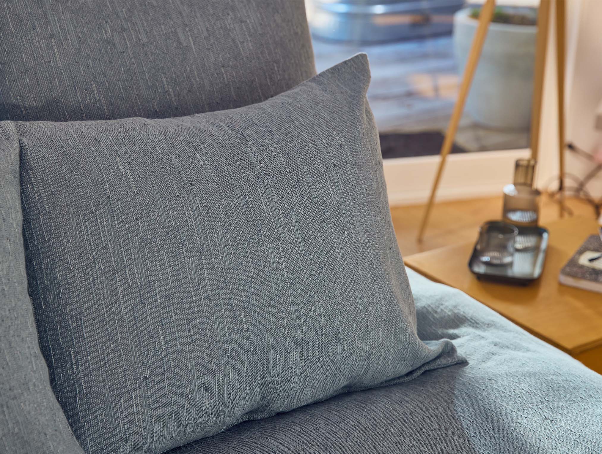 Coyuchi Toro Canyon Organic Duvet Cover - close up of pillow on bed #colour_marine