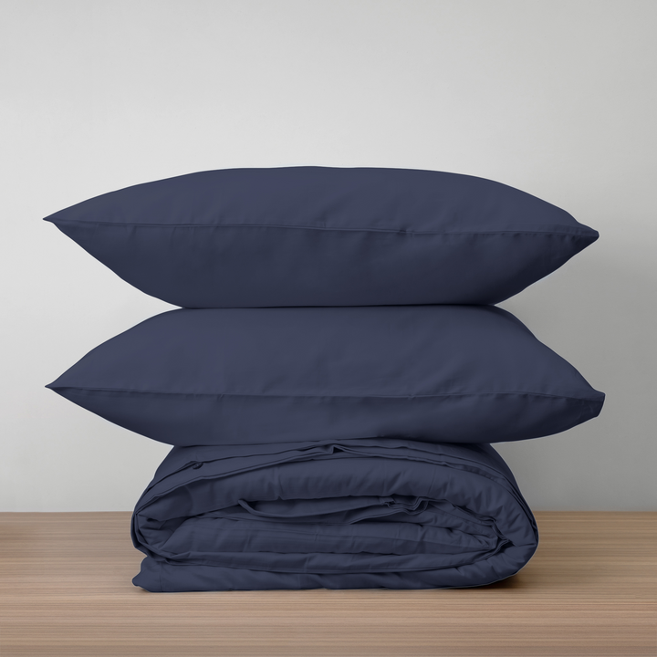 Homebird Organic Cotton Sateen Duvet Cover - stacked #colour_midnight