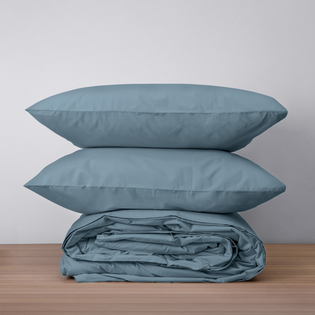 Homebird Organic Percale Duvet Cover and Pillowcases - stacked #colour_aqua blue