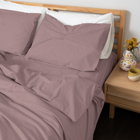 Homebird Organic Percale Duvet Cover and Pillowcases - staged bed #colour_dusk