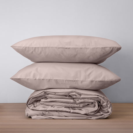 Homebird Organic Percale Duvet Cover and Pillowcases - stacked #colour_dusty pink