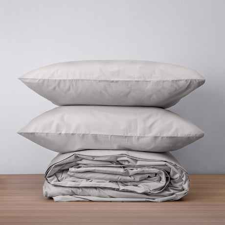 Homebird Organic Percale Duvet Cover and Pillowcases - stacked #colour_gray