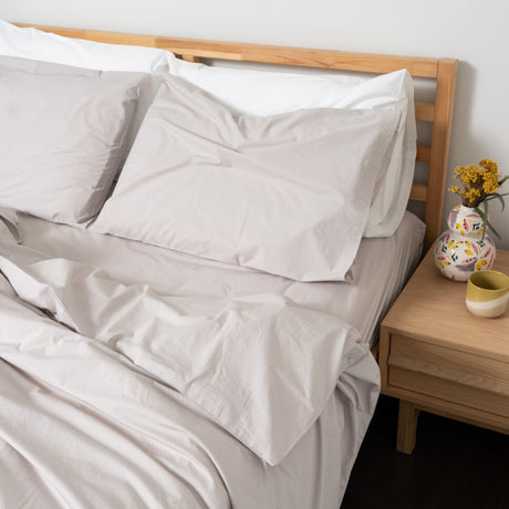 Homebird Organic Percale Duvet Cover and Pillowcases - staged bed #colour_gray