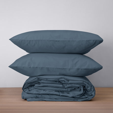 Homebird Organic Percale Duvet Cover and Pillowcases - stacked #colour_ink