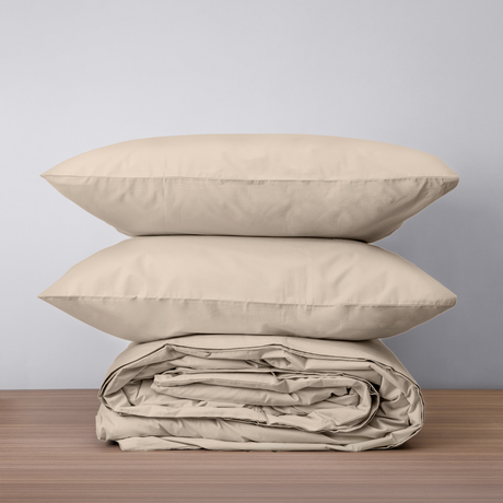 Homebird Organic Percale Duvet Cover and Pillowcases - stacked #colour_sandy white