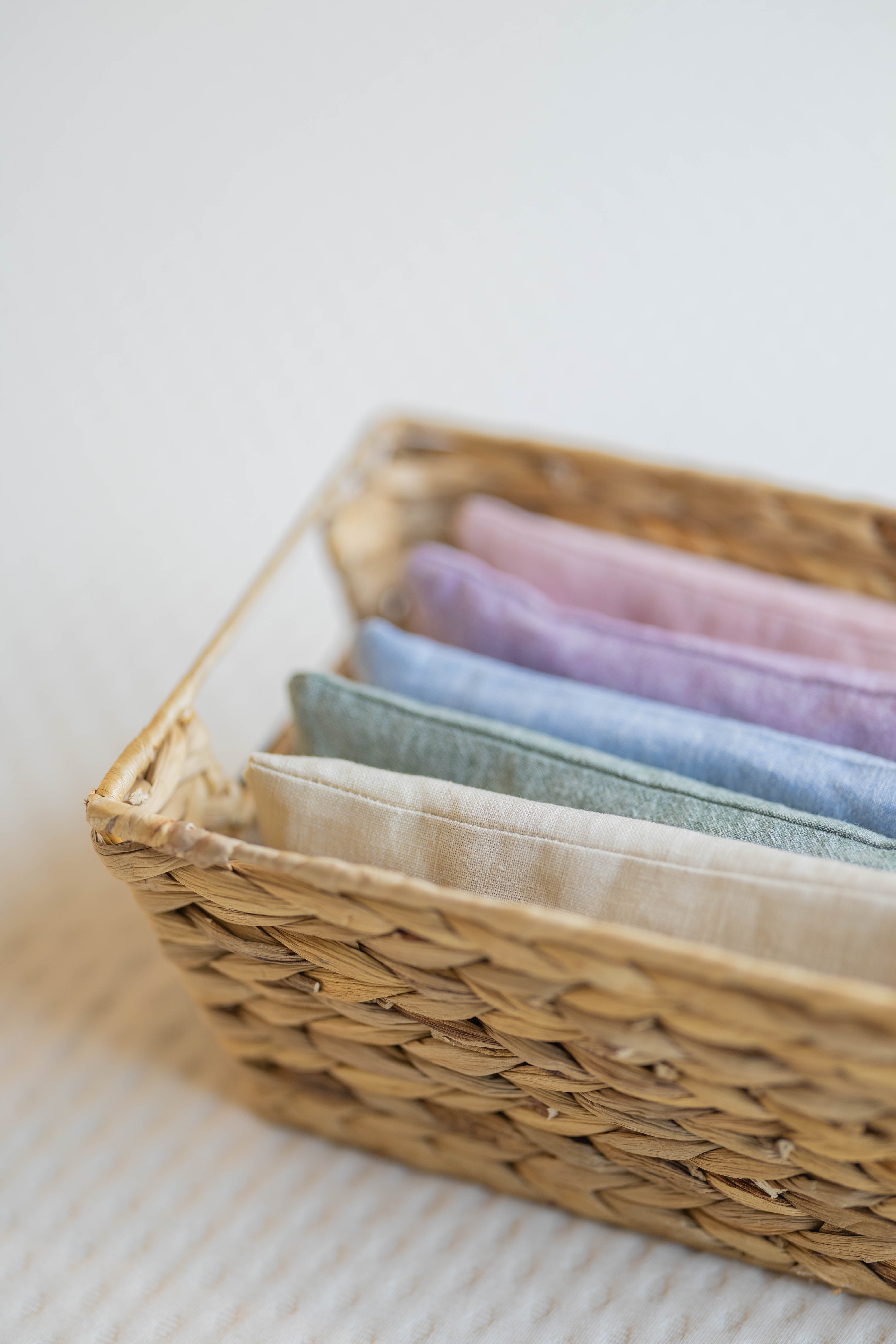 Kakun Eye Pillows - lined up in basket showing colours
