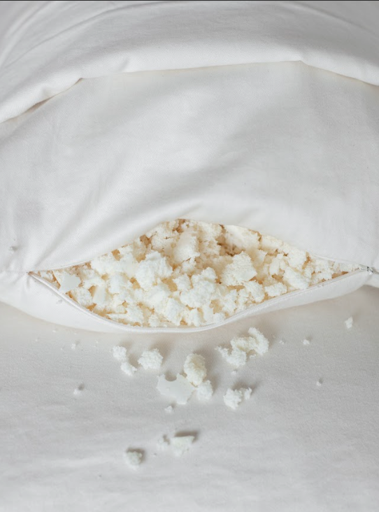 Kakun Organic Latex Body Pillow - pillow open showing inside fill of Organic Latex