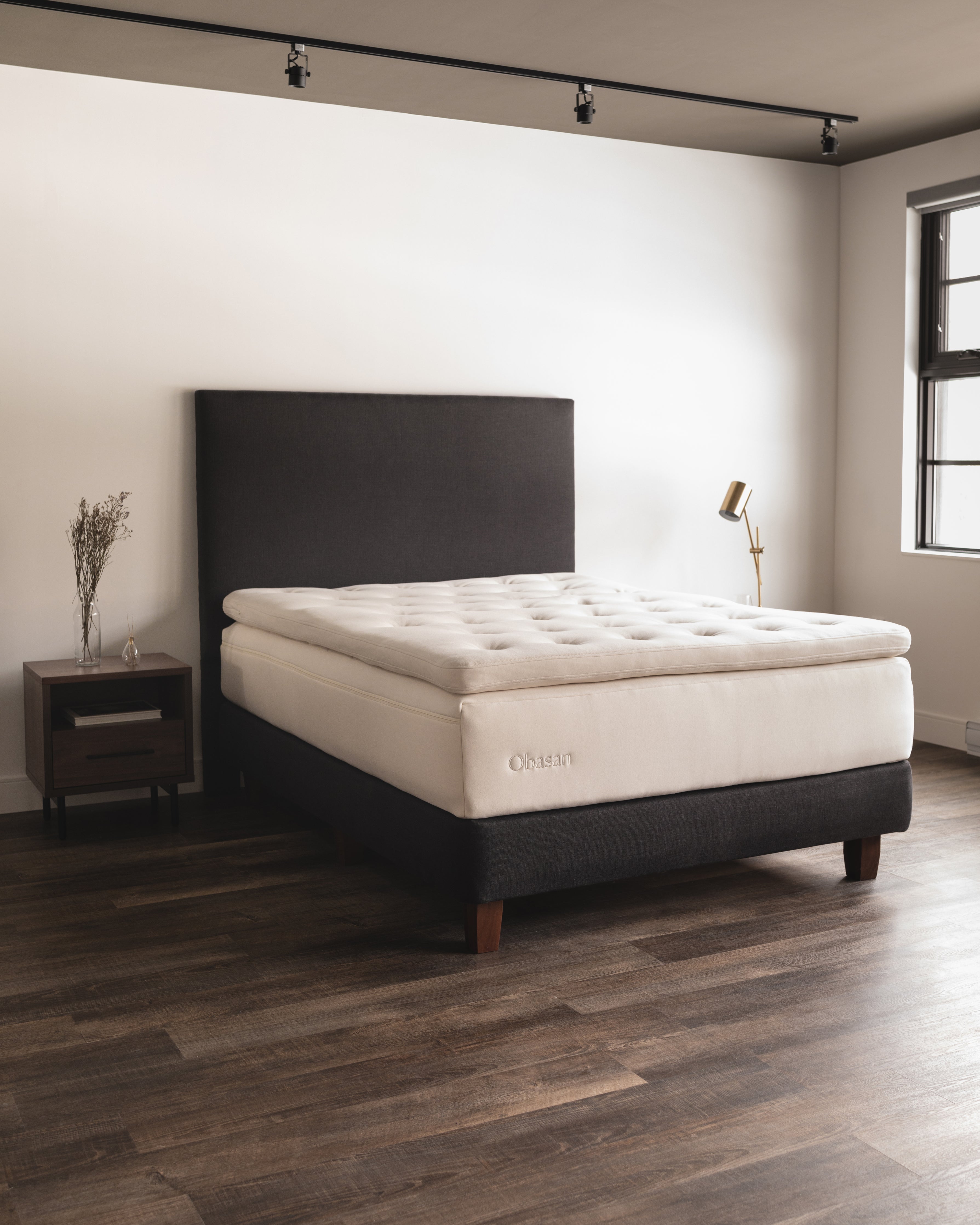 Obasan Designer Headboard in Linen - naturally lit room with Obasan Organic Latex Mattress
