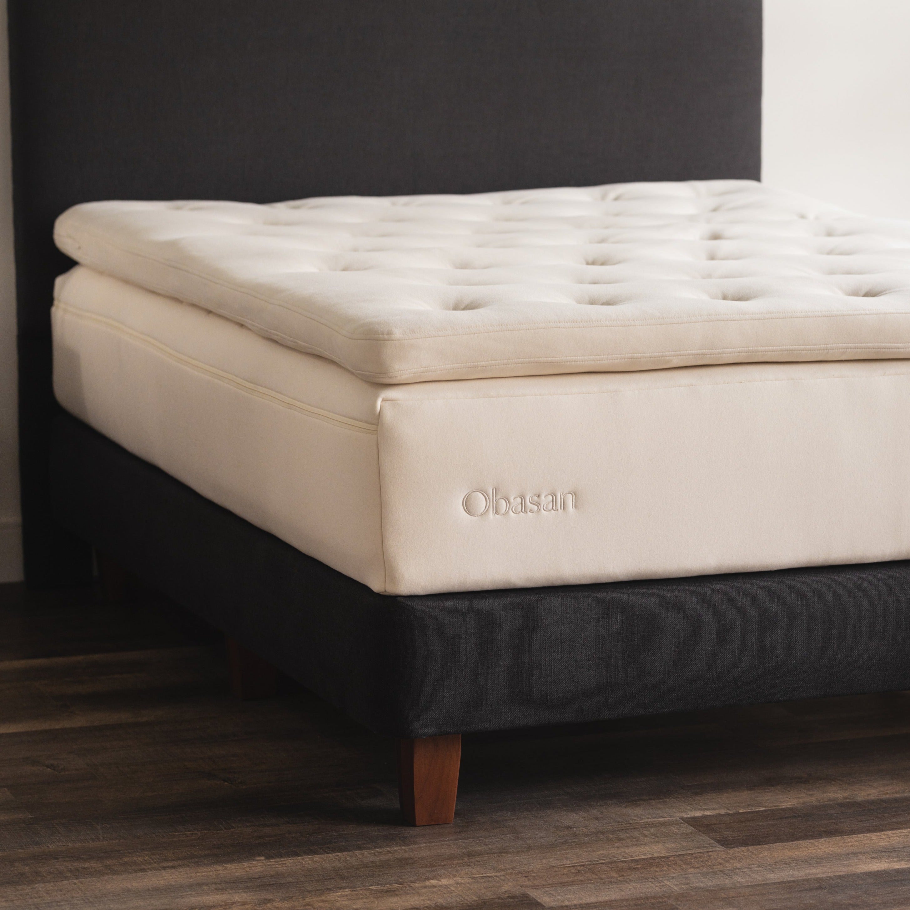 Obasan Grand Organic Latex Mattress - corner shot on designer foundation