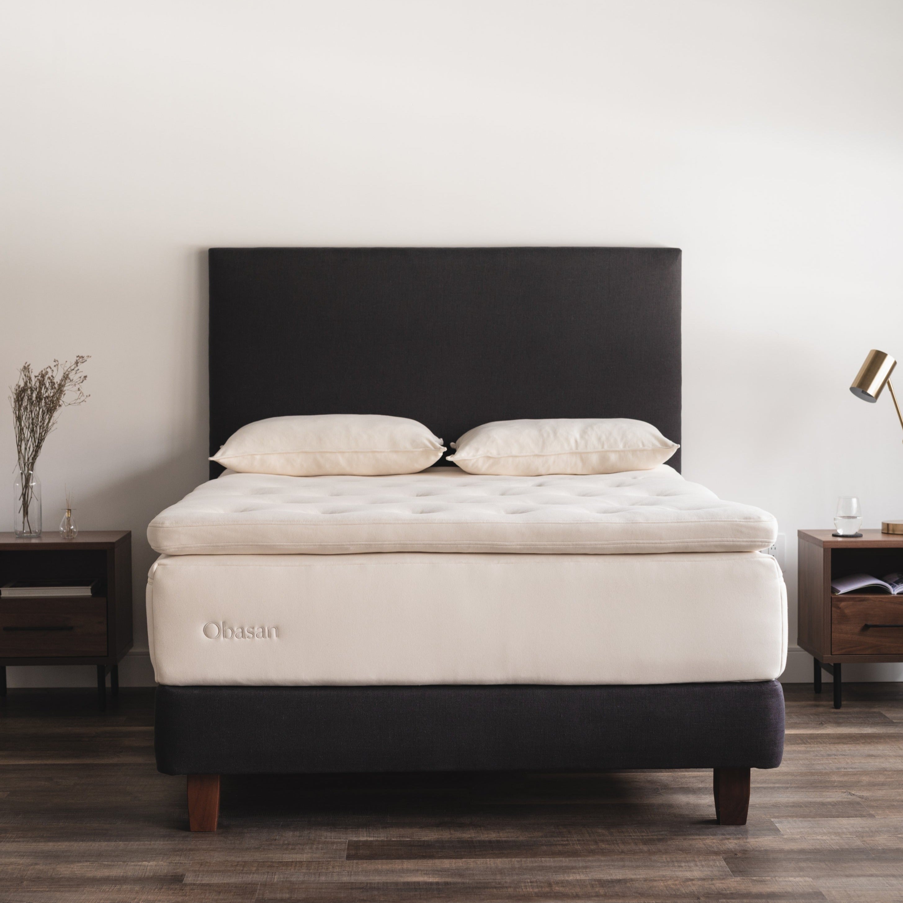 Obasan Grand Organic Latex Mattress - on black bedframe and headboard
