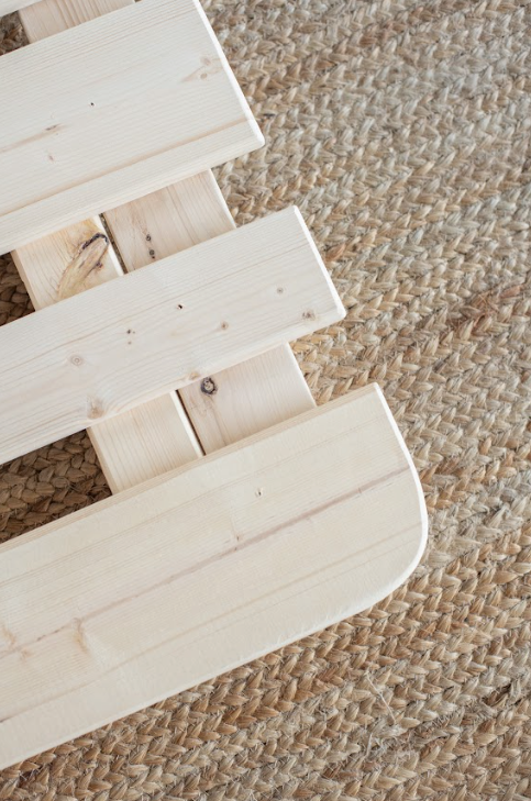 Resthouse Magic Low Bed Frame - close up of corner of wood frame