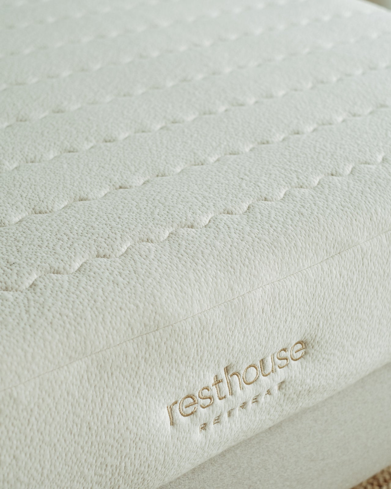 Resthouse Retreat Organic Latex Mattress - showing logo at foot of mattress