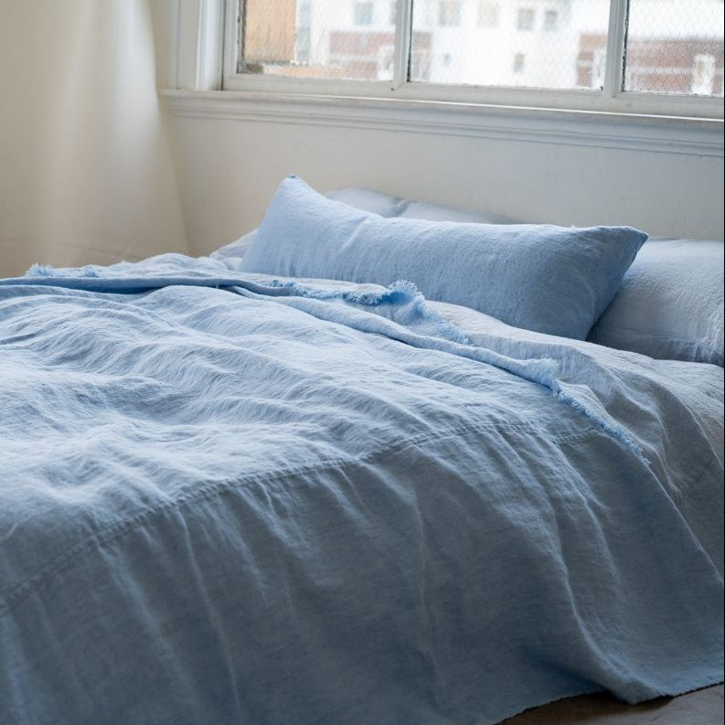 European Linen by Somn - bedspread in Azure by window #colour_azure