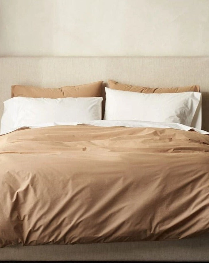 Organic Cotton Percale Duvet Cover in Fawn colour