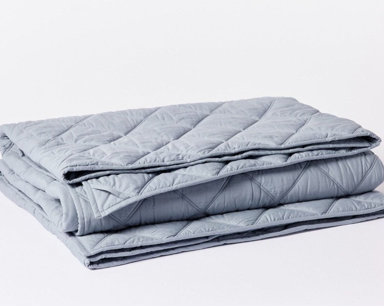 Coyuchi Organic Diamond Stitched Comforter - folded #colour_steel blue