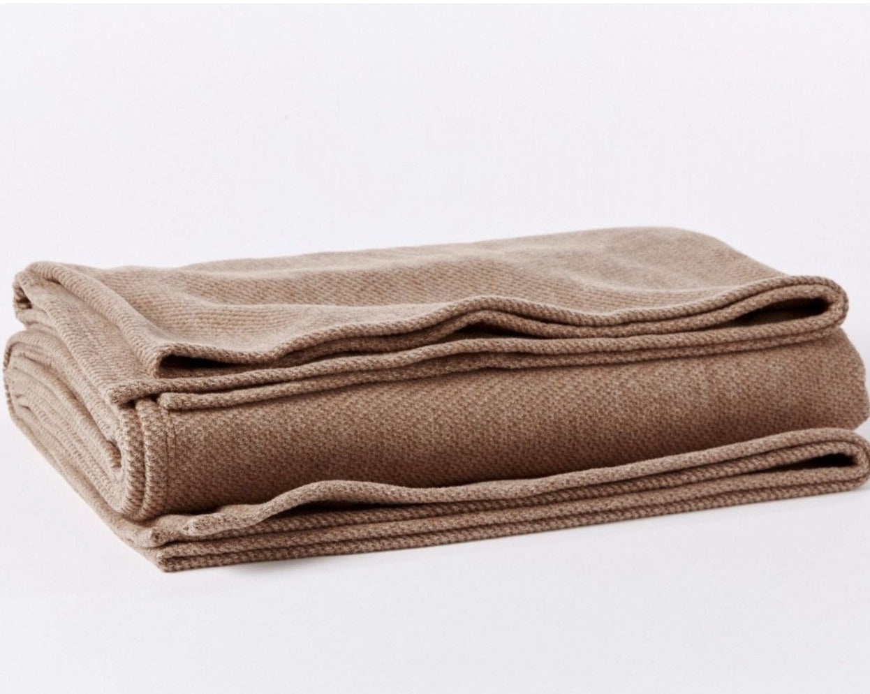 Coyuchi Organic Sequoia Cotton Wool Blanket - folded #colour_Sandalwood