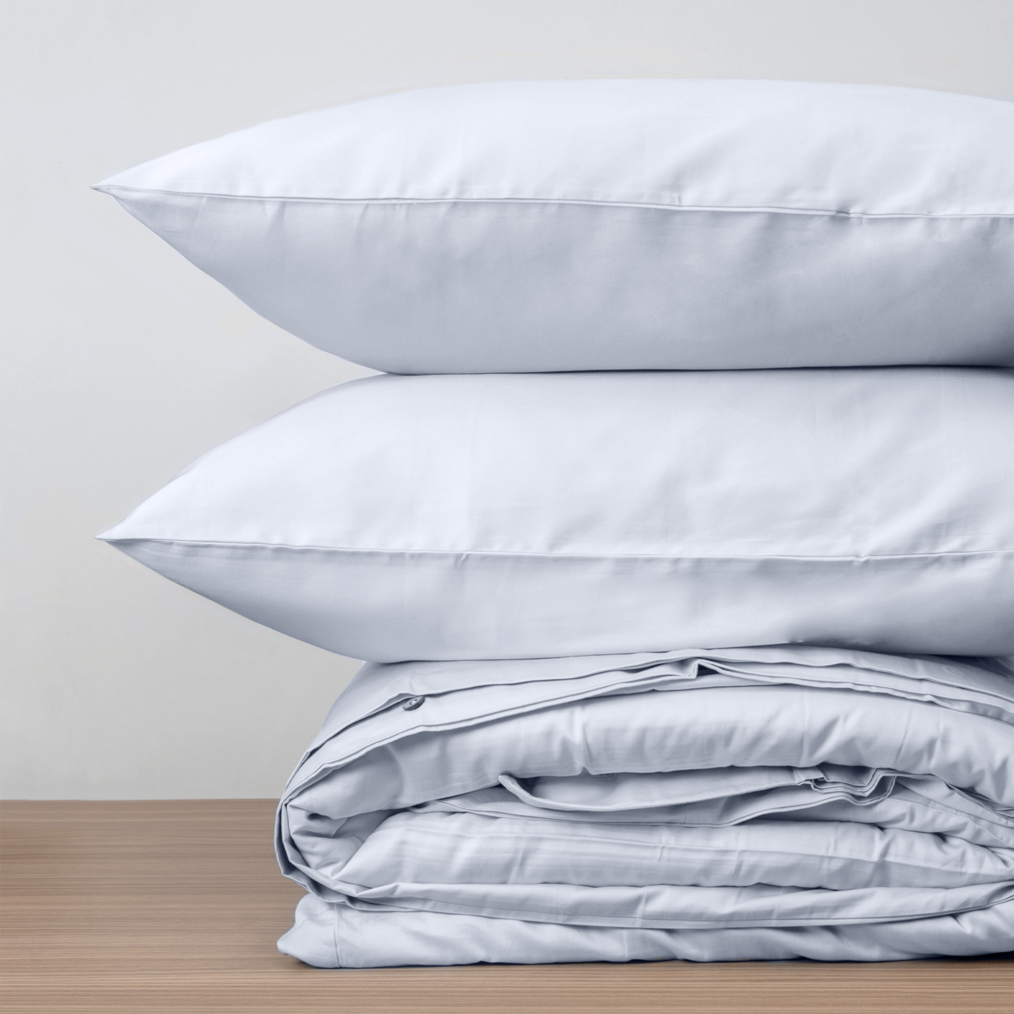 Homebird Organic Cotton Sateen Duvet Cover and Pillowcases - stacked #colour_blue