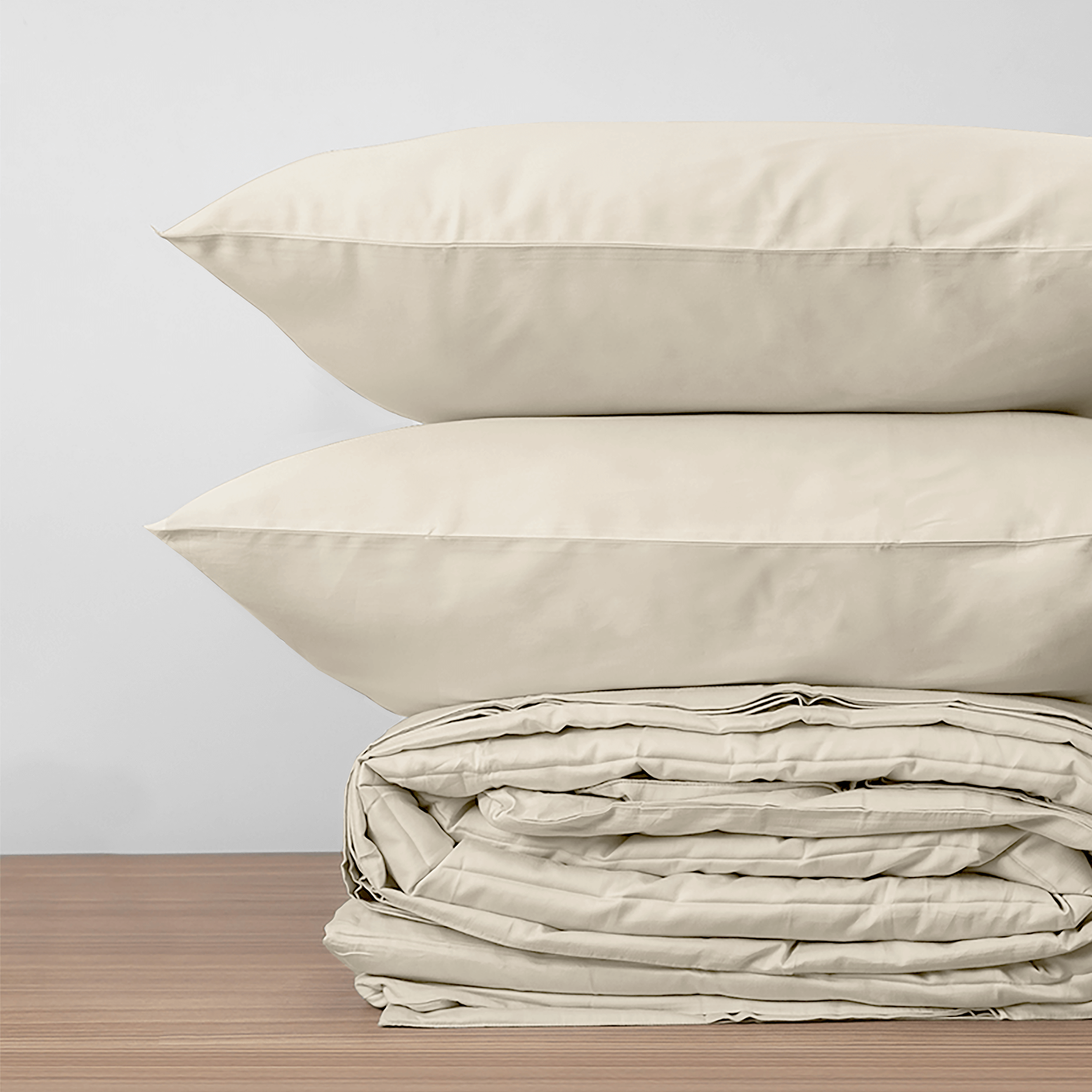 Homebird Organic Cotton Sateen Duvet Cover and Pillowcases - stacked #colour_sand