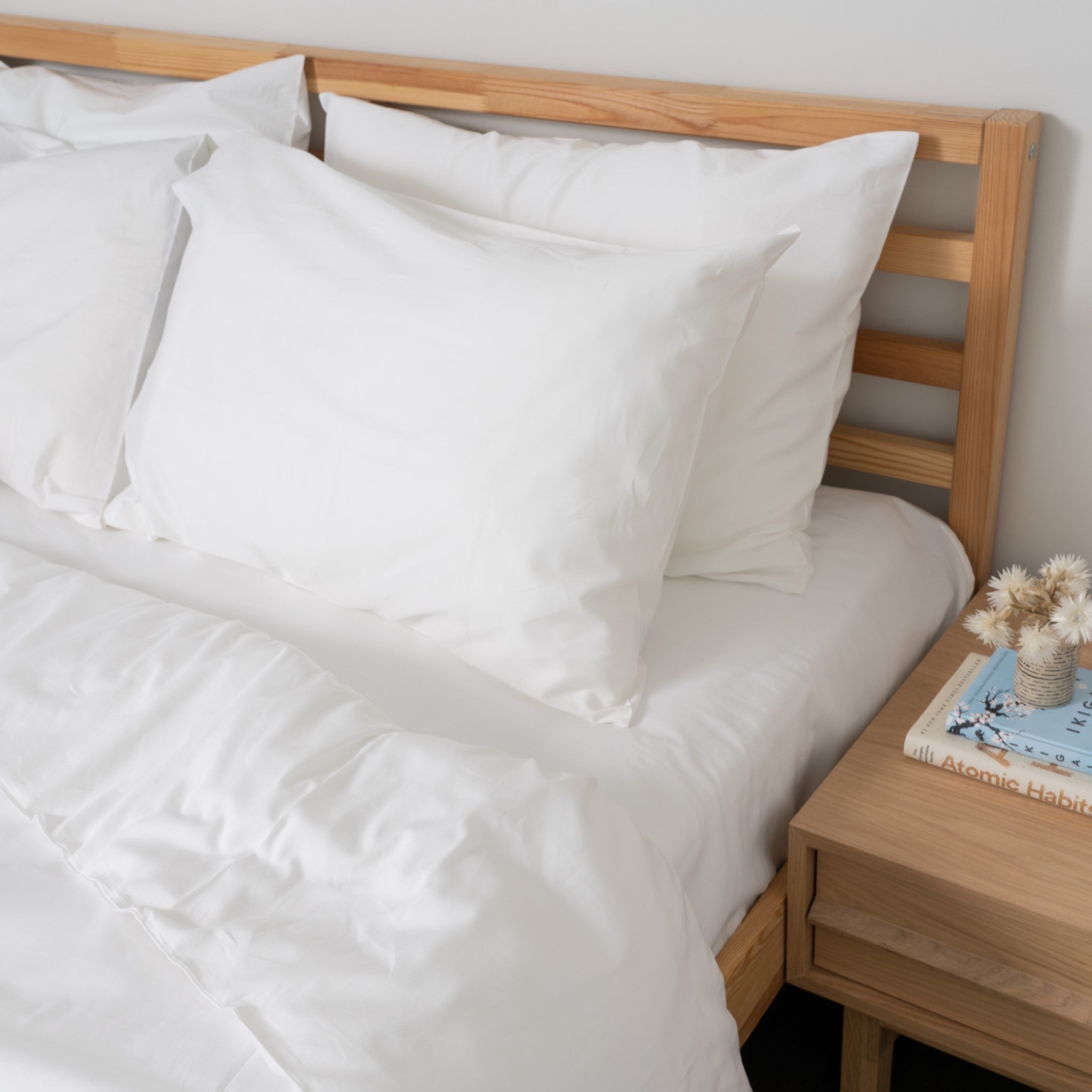 Homebird Organic Cotton Sateen Duvet Cover and Pillowcases - staged bed #colour_white