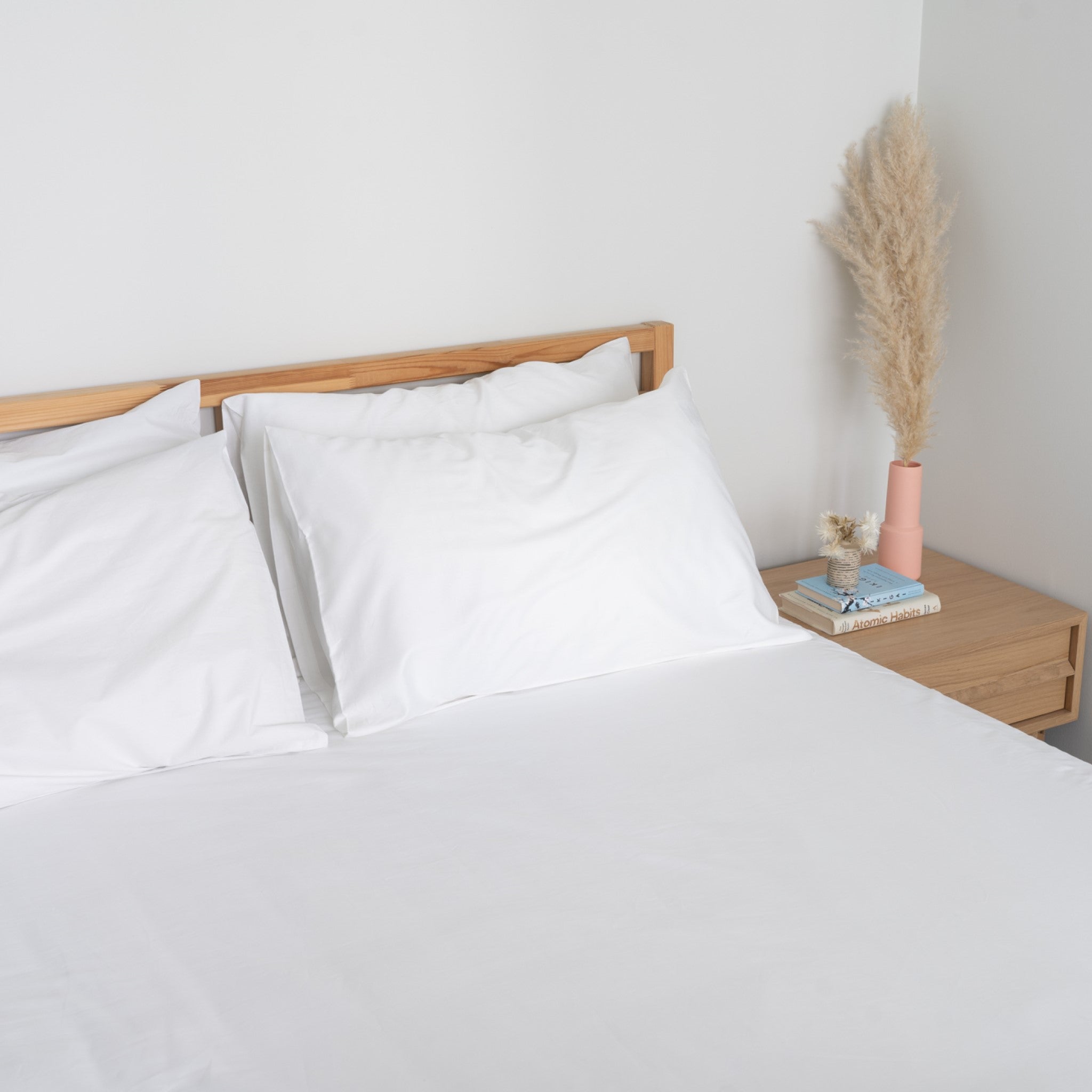 Homebird Organic Cotton Sateen Fitted Sheet and Pillowcase - staged bed #colour_white