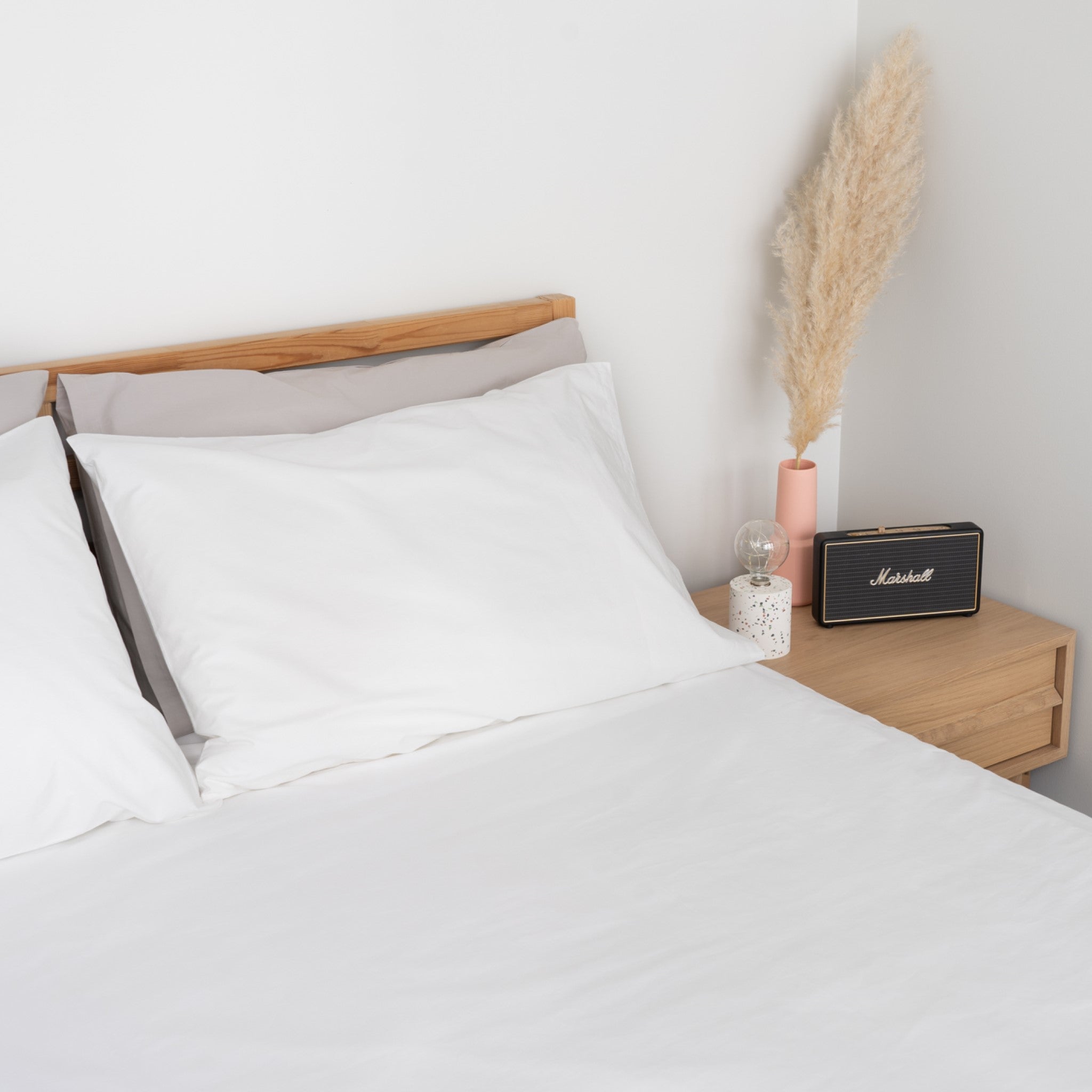 Homebird Organic Percale Fitted Sheet and Pillowcase - staged bed #colour_white