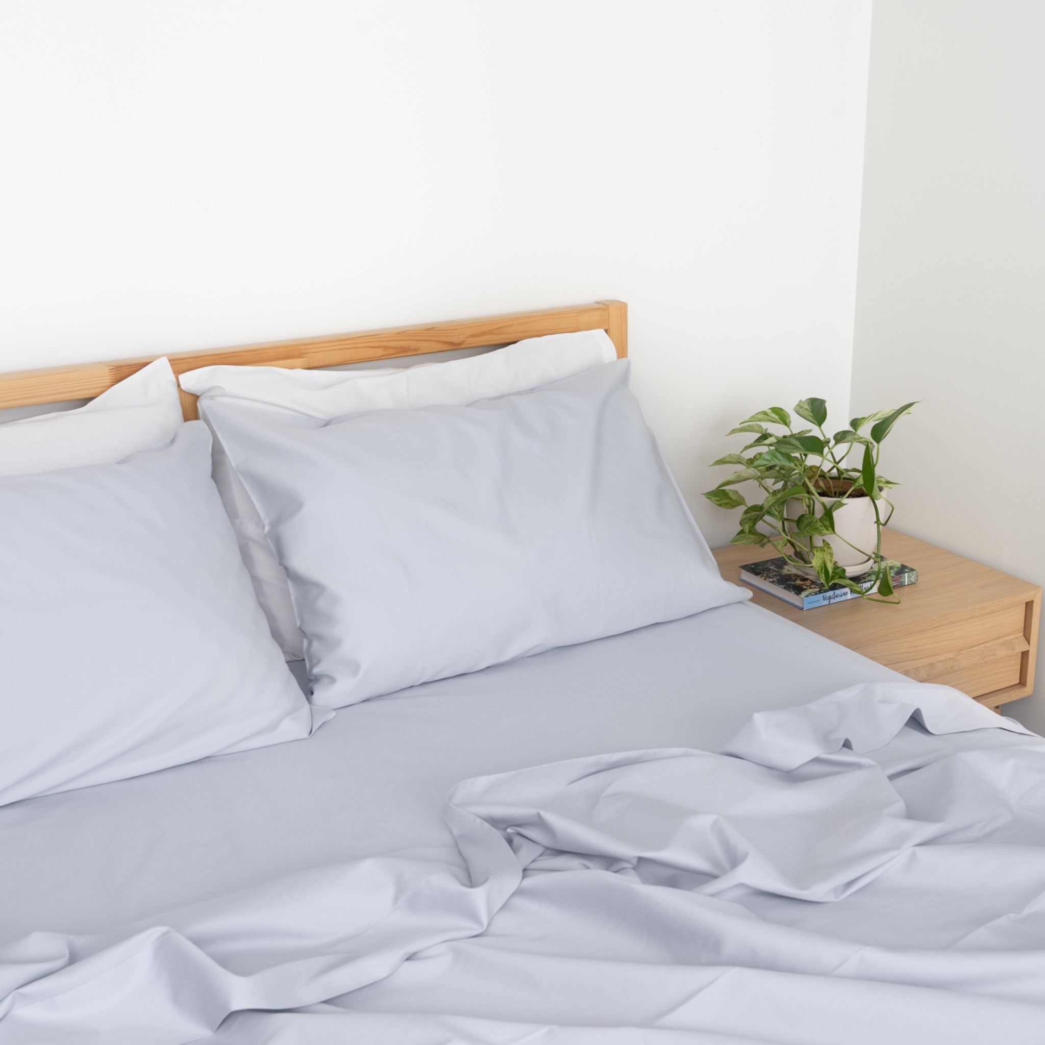 Homebird Organic Sateen Flat Sheet - staged bed #colour_blue