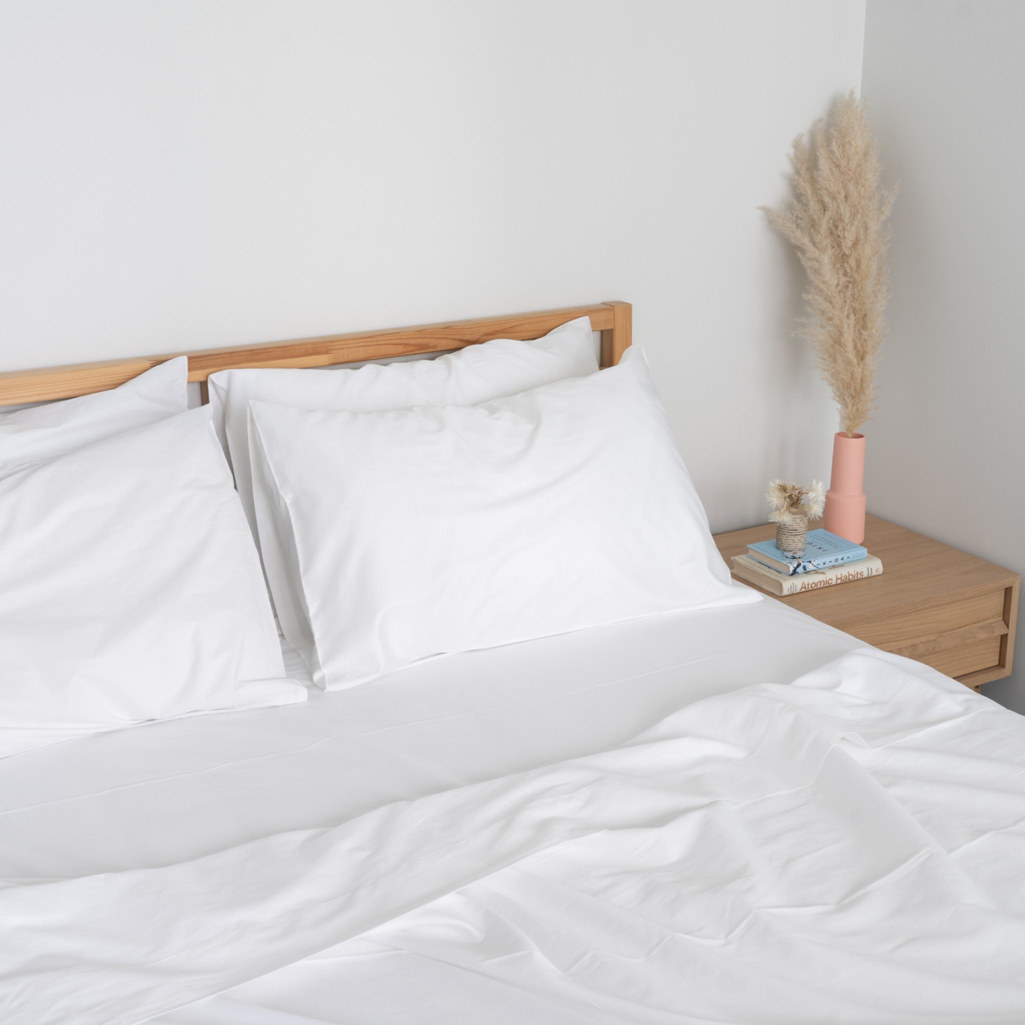 Homebird Organic Sateen Flat Sheet - dressed up bed #colour_white