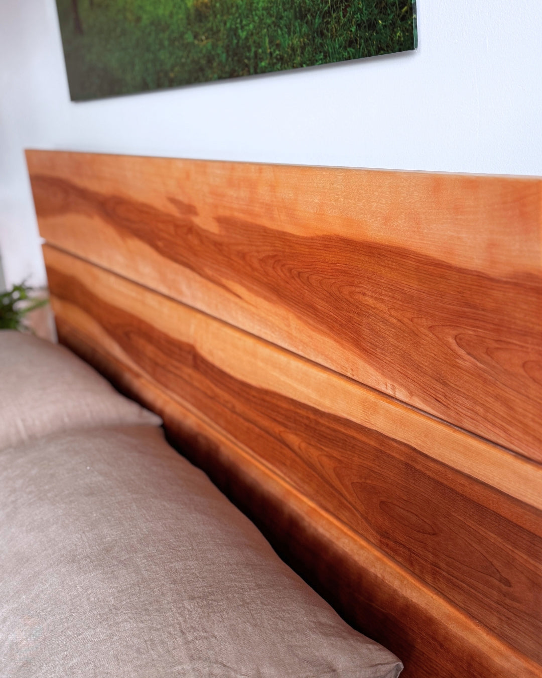 Adrift Birchwood North Headboard - angled view showing grain of wood