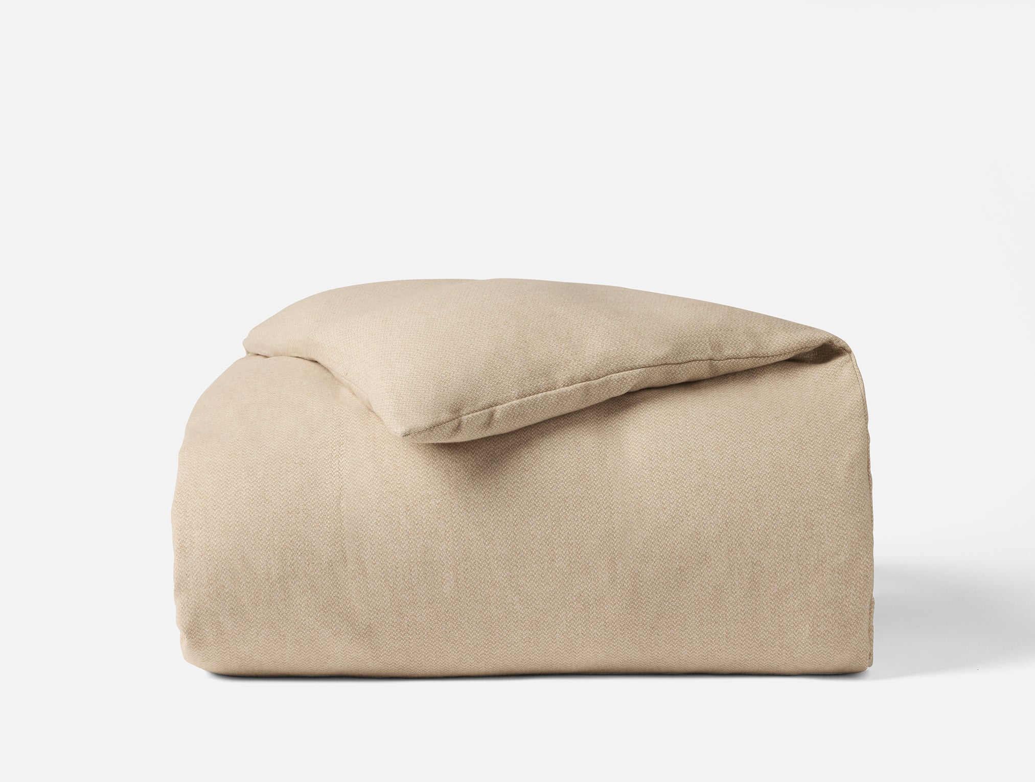 Coyuchi Cloud Brushed Organic Flannel Texture Duvet Cover - folded #colour_camel heather