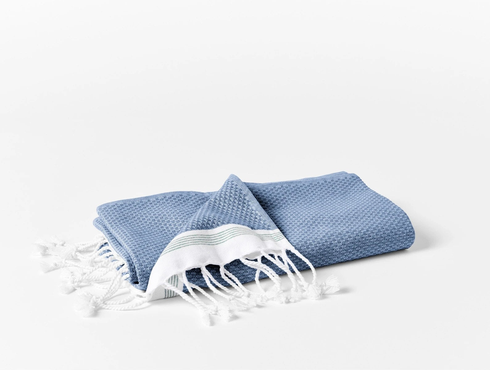 Coyuchi Organic Cotton Mediterranean Towel - folded #colour_Lake w/ Sea Spray Stripes