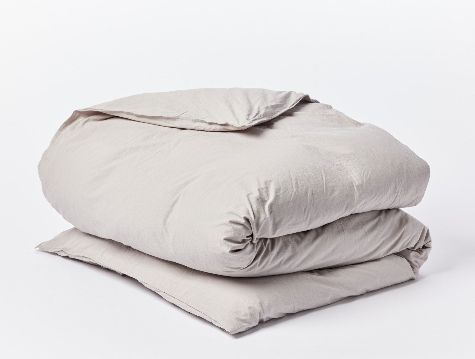 Coyuchi Organic Crinkled Percale Duvet Cover - folded #colour_Pewter